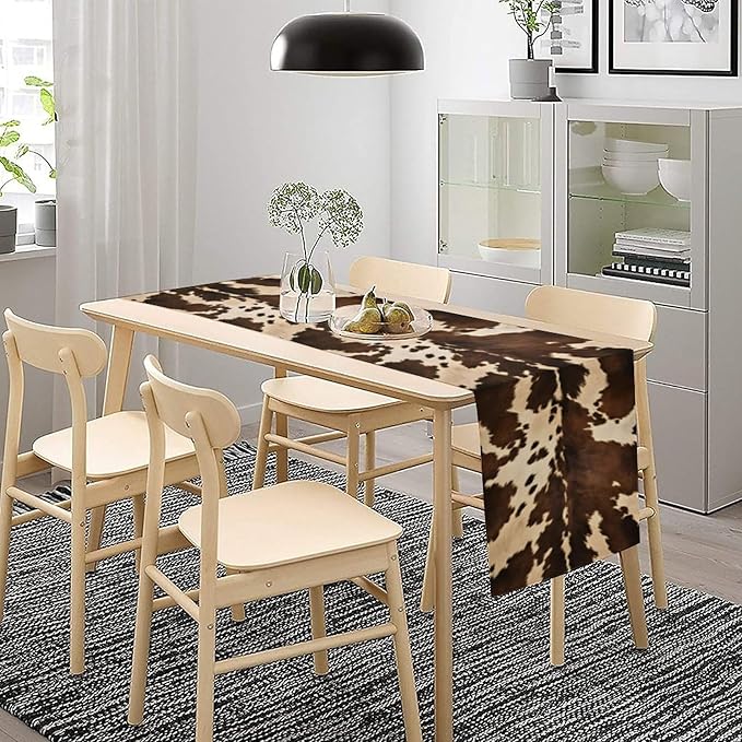 Cow Print Table Runner, Brown Cowhide Western Style Runner Country Farmhouse Cottage Patten Decoration for Home Kitchen Dining,13x70 Inch