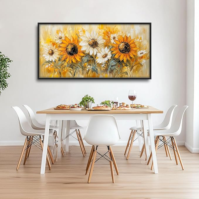 Farmhouse Sunflower Large Wall Art Country Flower Pictures Wall Decor Floral Canvas Daisy Print Painting Modern Artwork Home Decoration for Bathroom Office Living Room Bedroom Framed 60"x30"