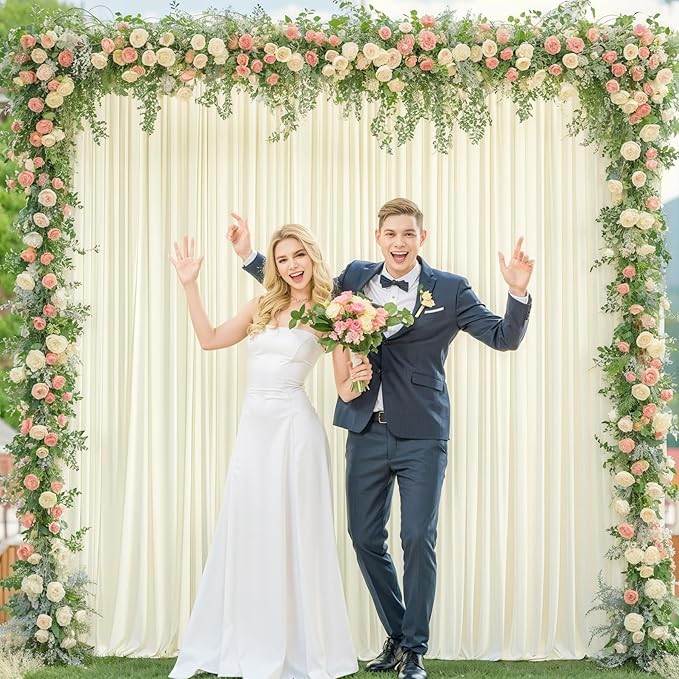 Wish Care Ivory Backdrop Curtains - 6 Panels, Wrinkle-Free, Polyester, Photography Drapes for Wedding, Baby Shower, Photo Background Decorations - 24 X10FT (Ivory)