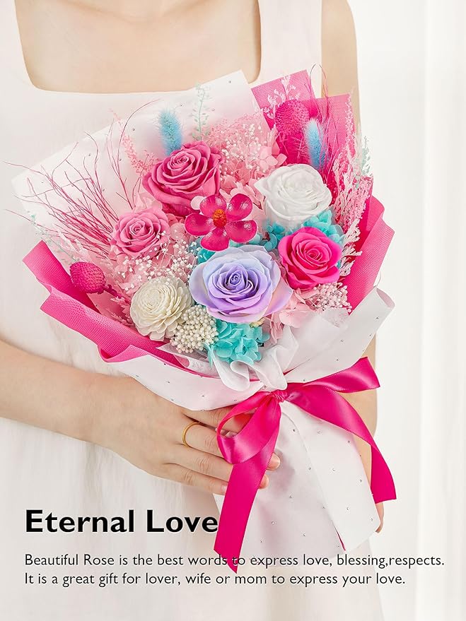 Eterfield Flowers for Delivery Prime, Forever Flowers Bouquet, Preserved Hotpink Roses Birthday Gifts for Her Women Wife Mom Grandma Graduation Valentine's Day Mother's Day