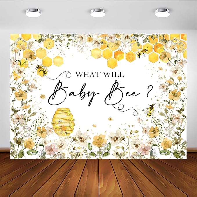 Avezano Baby Bee Gender Reveal Backdrop - Honeycomb Bee Theme Party Decorations Banner (8x6ft)