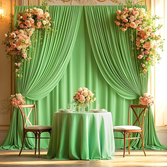 Sage Green Backdrop Curtain 6 Panels-Wrinkle-Free Green Curtains Polyester Photography Drapes for Baby Shower Birthday Party Photo Background Backdrop Stand- 24 X10FT (Sage Green)