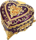 Hipiwe Decorative Jewelry Box Purple Vintage Jewelry Storage Case with Rose Pattern Heart Shaped Treasure Chest Box for Earrings Ring Necklace Keepsake Organizer