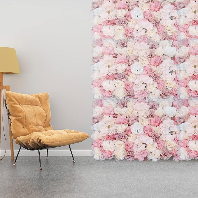 Flower Wall Panel Set, Artificial Wall Flower Backdrop,Artificial Flower Wall Mat Silk Rose Flower Panels,Hydrangea Rose Floral Panel for Party Wedding (12Pcs), LZ-290906