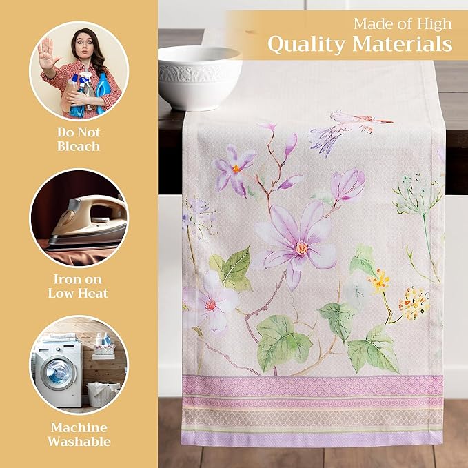 Maison d' Hermine Table Runner 100% Cotton Single Layer Table Runners 72 inches Long Decorative for Home Kitchen Dining Party Wedding Bridal Shower Spring Summer (Magnolia Mornings, 14.50" x 72")