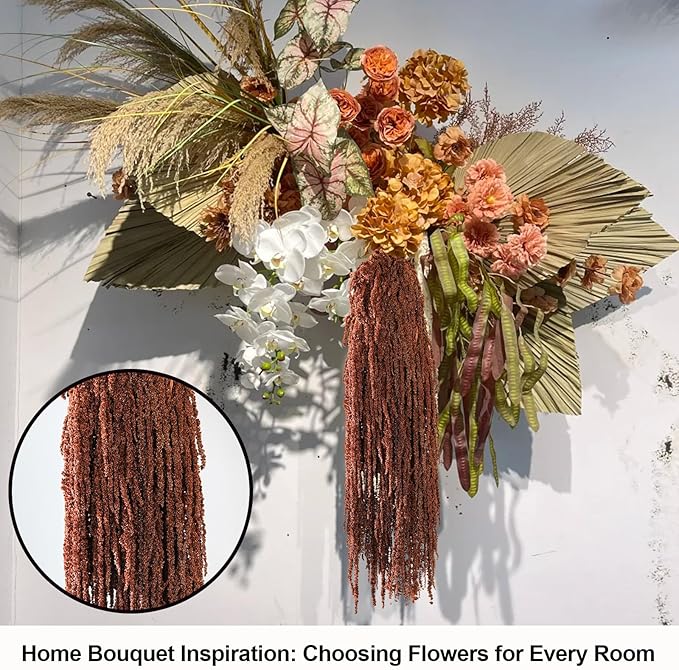 5Pcs Dried Amaranthus Hanging Flowers, 23" Brown Preserved Natural Wisteria for Wedding Arch, Fall Thanksgiving, Table Centerpiece, Wall Hanging Lover Tears, Floral Arrangement, Farmhouse Decor