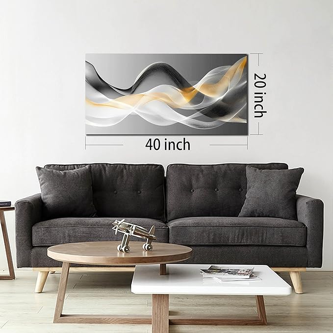 JuhaiArt Gold Wall Art Black Wall Decor Abstract Wall Decorations for Bedroom Office White Picture Artwork Modern Poster 20"x 40"