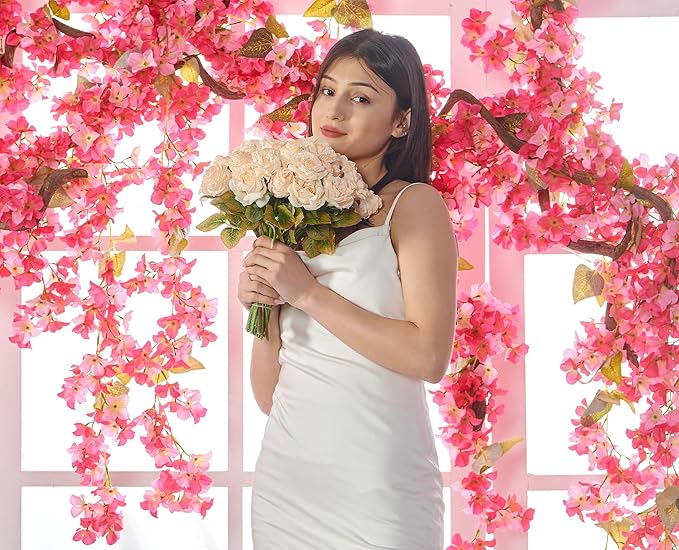 Rose Artificial Flower 28pcs Realistic Faux Silk Roses Fake Flowers Bouquets Arrangements Decor for Wedding Spring Mother's Day, Home Table Decorations, Champagne Flower