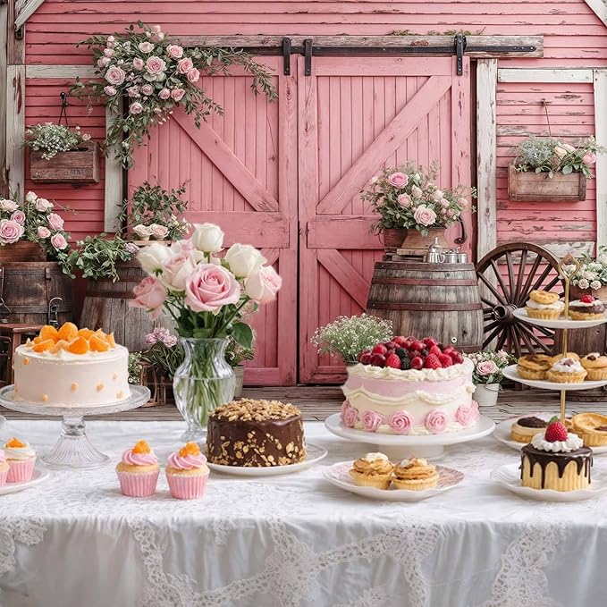 15x10ft Country Wedding Pink Photography Backdrop Rustic Wooden Door Photography Backdrop Farmhouse Flower Western Girl Birthday Baby Shower Wedding Bridal Party Banner Photo Booth Props Background