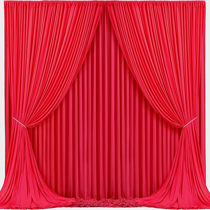 Red Backdrop Curtains 4 Panels-Wrinkle-Free Polyester Photography Drapes Party Photo Backgrounds for Wedding Christmas Photo Backdrops- 16 X10FT (Red)