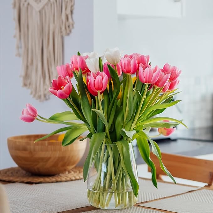 Sggvecsy 15 Pcs Fake Tulips Artificial Flowers Real Touch PU Faux Flowers Tulip Stems for Wedding Spring Bouquet Floral Arrangement Home Party Office Decorations for Mother's Day (Dark Pink)