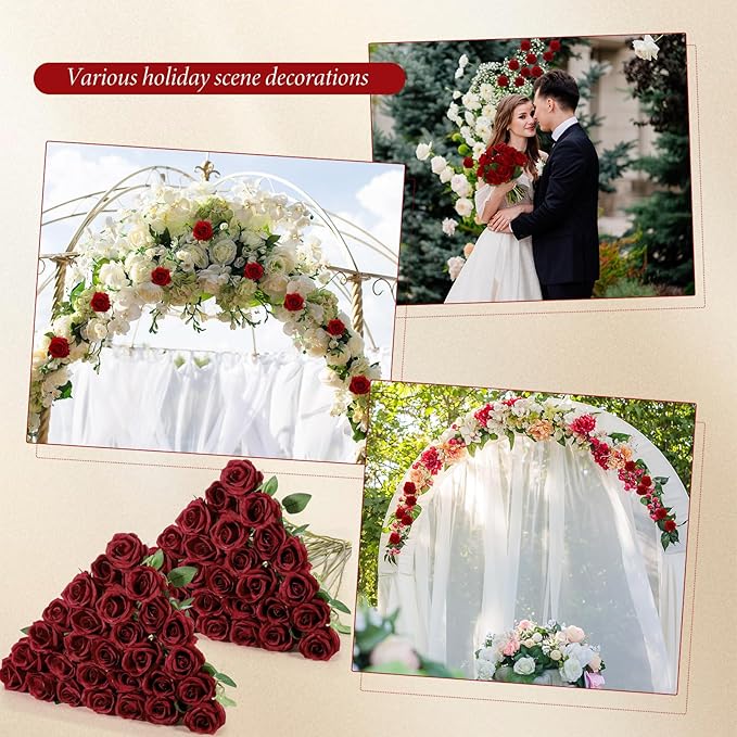 Hotop 40 Pcs Rose Artificial Flowers Bulk with Long Stem,Realistic Silk Fake Roses Bouquet for Home Wedding Centerpieces Party Table Decoration Valentines Gifts(Wine Red)