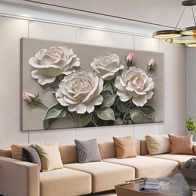 Canvas Art Wall Decor Modern Minimalist Home Wall Decor Flower Paintings White Wall Art Prints Pink White Floral Wall Art Pictures For Bedroom Kitchen Office Artwork 20"×40"