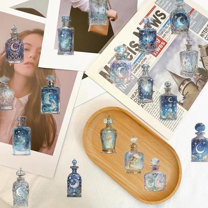 Moon & Celestial Stickers 50 Pack - Transparent PET Galaxy Stickers, Waterproof Cosmic Decals for Junk Journals, Planners, Laptops, Water Bottles - Dreamy Night Sky Starry Aesthetic Art