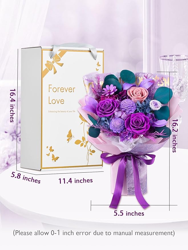 Eterfield Flowers for Delivery Prime, Forever Flowers Bouquet, Preserved Roses and Purple Flowers Birthday Gifts for Her Women Wife Mom Grandma Graduation Valentine's Day Mother's Day