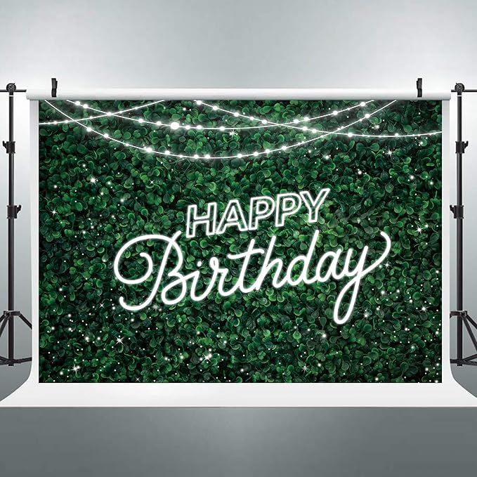 Riyidecor Green Leaves Happy Birthday Backdrop Jungle Safari Party Decorations Nature Green Rustic Lawn Leaves 7Wx5H Feet Photography Background Birthday Photo Studio Shoot