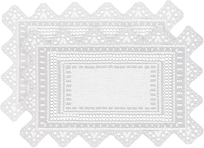 Jayla 2 Pcs Rectangle Lace Placemats for Tables Embroidered Lace Tablemats Vintage Crochet Floral Table Runner Vintage Wedding, Tea Party Decor,12x17 Inch