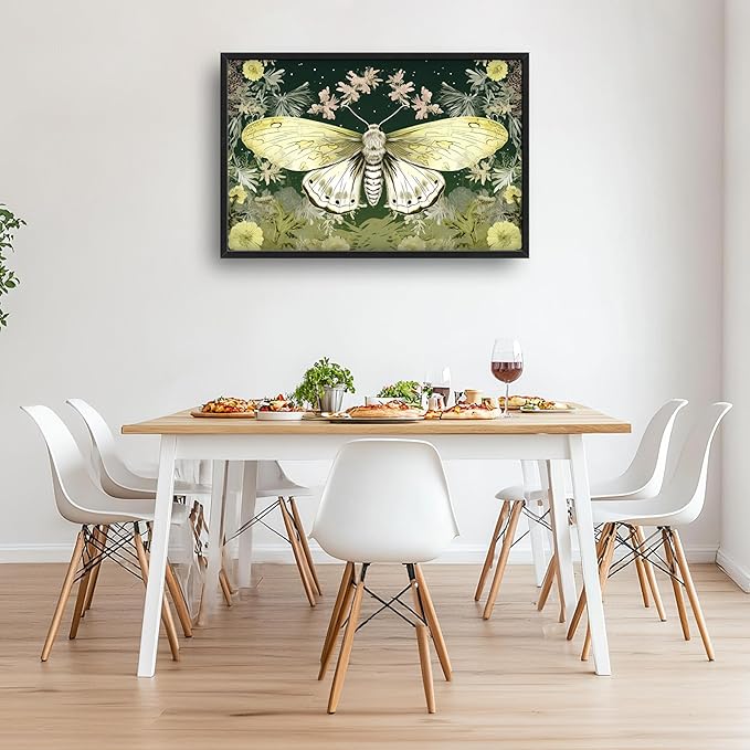 Moth Large Decor Wall Art Framed Pictures for Living Room, Butterfly Insect Oversized Canvas Print Painting Modern Extra Large Framed Artwork for Bedroom Office Home Decor 36"x24"