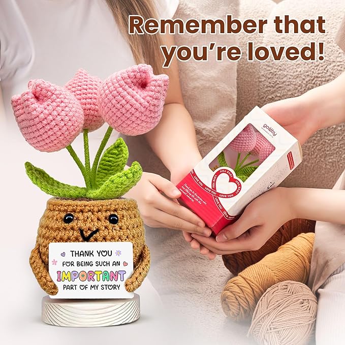 Gossby Handmade Positive Tulip Flower Crochet - Thank You for Being an Important Part- Thank You Gift for Women - Appreciation, Mothers Day, Birthday Gift for Teacher, Coworker, Mom, Sister, Friend