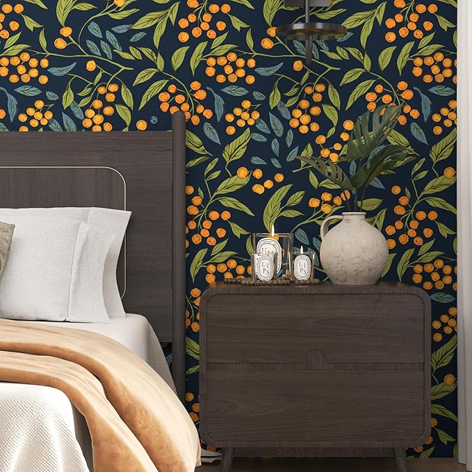 Blue Orange Green Wallpaper Peel and Stick Boho Leaves Floral Contact Paper Removable Waterproof Stick on Walls Countertop Cabinet Renter Friendly 17.5 x 118In