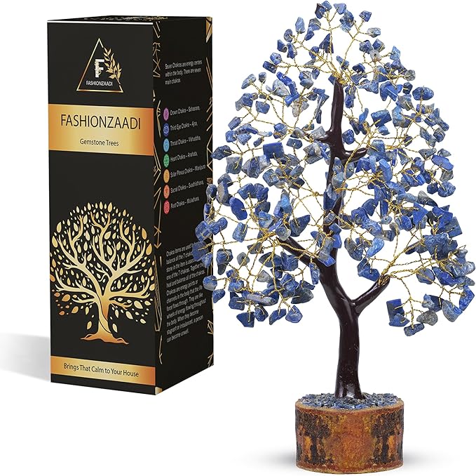 FASHIONZAADI Lapis Lazuli Crystal Tree of Life - Chakra Natural Handmade Gemstone Tree, Feng Shui Crystal Decoration, Money Spiritual Gift, Healing Crystal Chakra Decor