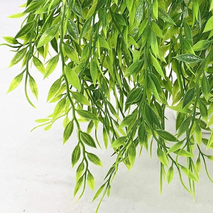 PASYOU Artificial Willow, Plastic Plants Greenery Leaves Fake Hanging Vine Faux Ivy for Home Indoor Outdoor Garden Door Wall DIY Basket Planter Filler Wedding Party Decoration UV Resistant - 8 Pack