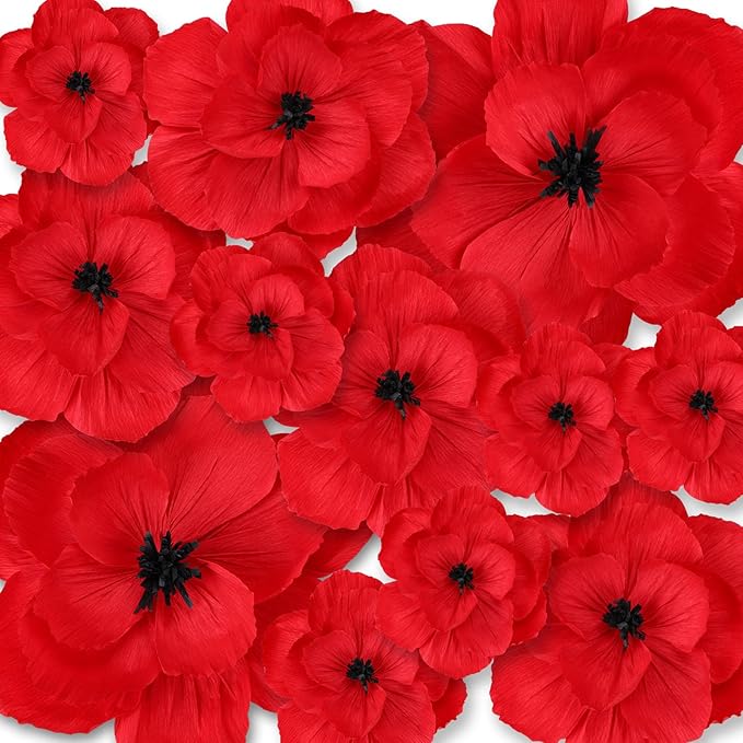 Giant Paper Flowers Artificial Large Paper Flower Decoration for Handcrafted Wall Backdrop Christmas Mexican Wedding Graduation Bridal Shower Birthday Party Supplies(Red and Black,12 Pcs)