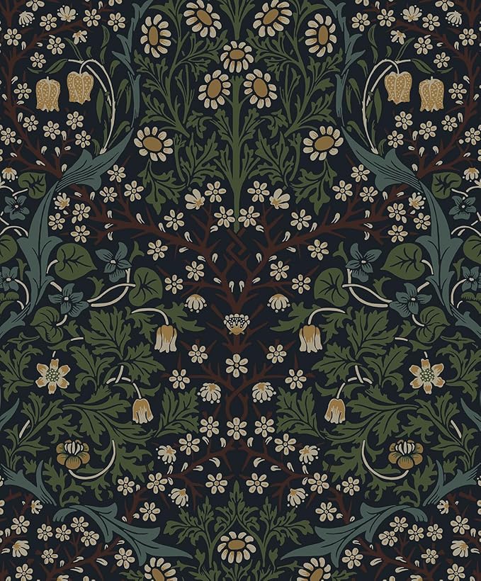 NextWall Seabrook Designs Victorian Garden Floral Vintage Prepasted Wallpaper (Midnight Blue & Evergreen)