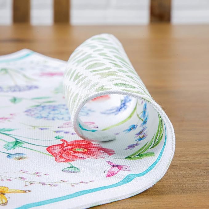 Maison d' Hermine Placemats Set of 4 100% Cotton Washable Cloth Place Mats, Reusable Table Mats for Kitchen Dining Decoration, Party, Wedding, Restaurant Spring/Summer (Just Floral, 13" x 19")