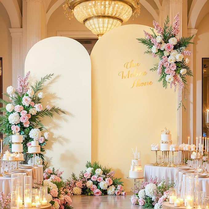 Ivory and Champagne Arch Backdrop Cover Set of 2 Birthday Party Arch Covers 7.2 and 6ft Wedding Arch Cover Stretchy Backdrop Bridal Baby Shower Ivory Arch Covers Spandex