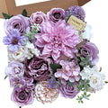 Roses Artificial Flowers Purple Fake Flower Bulk for DIY Wedding Bouquet Bridal Baby Shower Centerpiece Table Decorations Silk Faux Floral Arrangements for Party Home Decor Cake Decorating