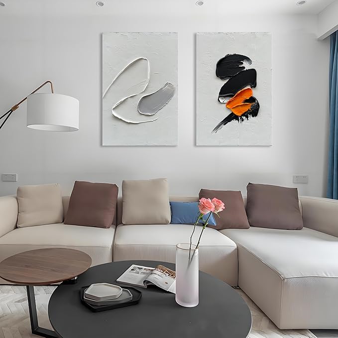 Epicler art Hand-painted black and white Abstract wall Decoration Oil Painting Contemporary minimalist art works living room, bedroom, dining room wall decoration 36x24 inches