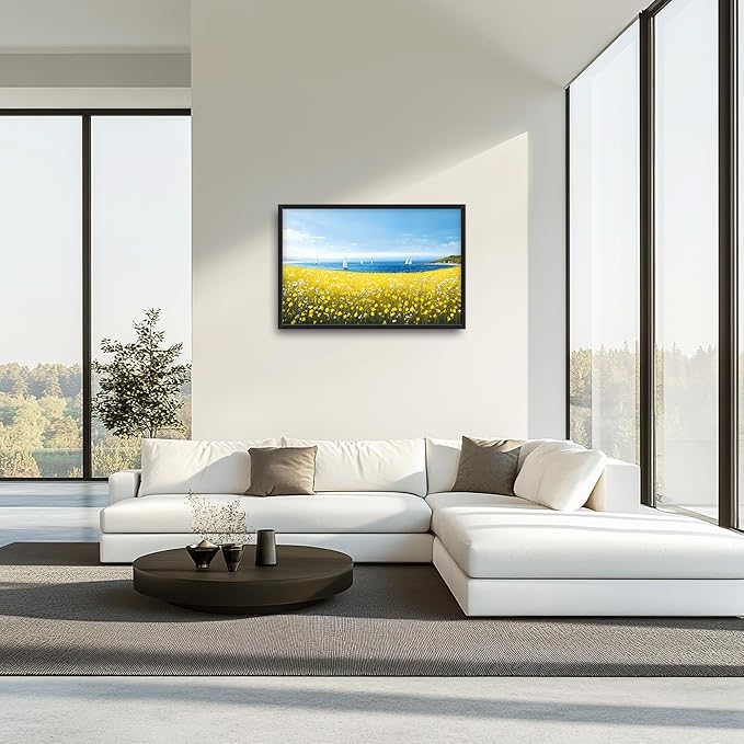 Coastal Flowers Large Wall Art Framed Wall Decor for Living Room Ocean Sailboat Pictures Oversized Canvas Print Painting Modern Extra Large Framed Artwork for Bedroom Office Home Decor 36"x24"