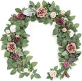 Ling's moment 5FT Artificial Flower Garland Dusty Rose & Mauve Fake Rose Eucalyptus Garland Arch Flowers Vine for Wedding Party Backdrop Home Table Centerpieces Decorations