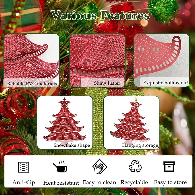 Lot of 6 Christmas Placemats, Placemats Decorations Table Mats Hollow Out Vinyl Place Mats for Dining Table Setting Kitchen Table Mats Christmas Decoration (Red Christmas Tree)