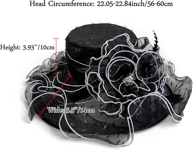 Organza Derby Hats for Women Wide Brim Fascinator Hat Rose Flower Wedding Tea Party Hat