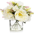 ENOVA FLORAL Artificial Silk Flower Arrangement with Vase,Mixed Artificial Silk Peony Flower in Vase for Decoration Home Office, Wedding Centerpiece (Cream)