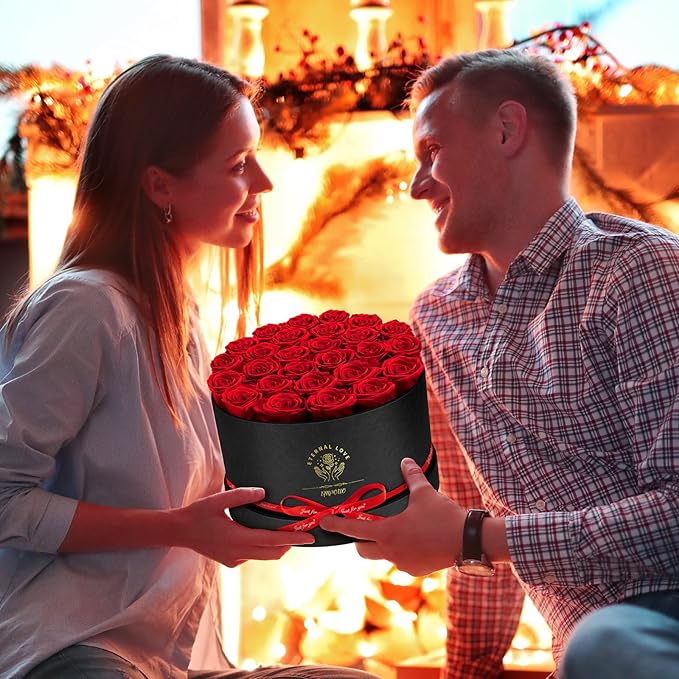 Forever Flowers, 27 Roses in A Box, Real Preserved Roses, Birthday Gift for Women, Mother's Day, Anniversary, Red Rose