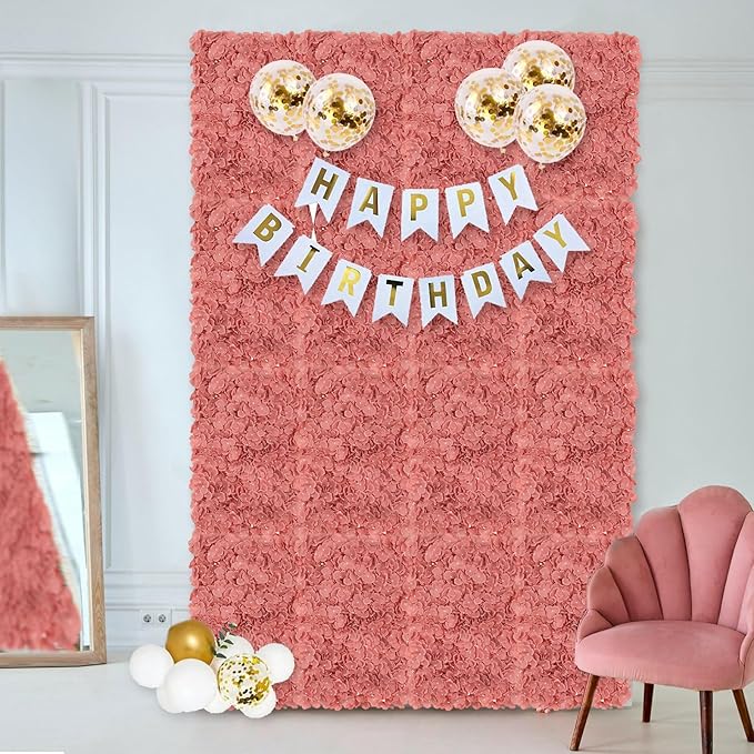 BLOSMON Artificial Flower Wall Panel - Set of 6 Dusty Pink Fake Silk Hydrangea Floral Backdrops (24 x 16 Inch) - Perfect for Wedding Party Baby Shower Decoration