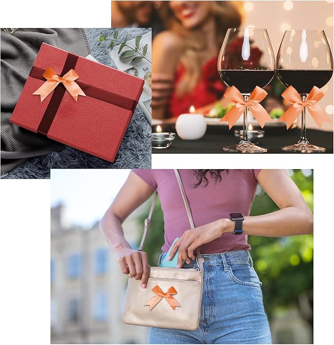 50 Counts Orange Twist Tie Bows 3.1" Pre-Tied Satin Ribbon Bow Decor Mini Twist Tie Bows for Gift Wrapping Treat Bags Cake Bridal Baby Shower Birthday Party Favors Wedding Decorations