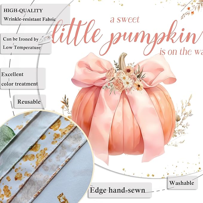 Sweet Little Pumpkin Baby Shower Backdrop for Girls Floral Pink Bowknot Golden Glitter Fall Photography Background Newborn Baby Shower Party Decoration Supplies Banner Photo Booth Props 7x5ft