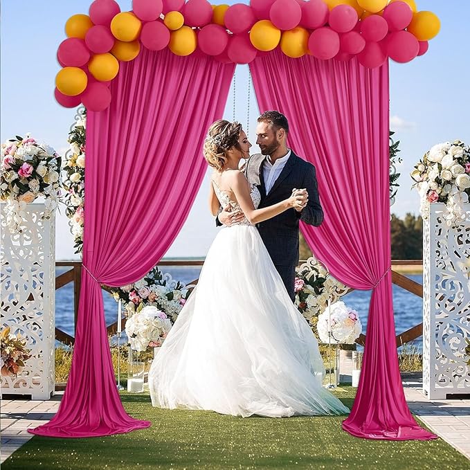 10 x 10 Feet Fuschia Backdrop Curtain for Partie, Background Curtains for Photoshoot, Birthday, Wedding, Halloween, Thanksgiving, Christmas, New Year Party Decorations 5Ft x 10Ft, 2 Panels