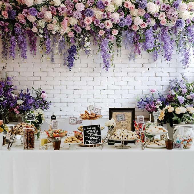 Baocicco Purple Floral Wall Backdrops 10x7ft Flowers White Brick Wall Backdrops for Photoshoot Valentine Day Decorations Anniversary Wedding Banner Supplies Birthday Baby Shower Photo Props