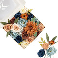 FANKO Artificial Flowers Navy Blue Rose, Mixed Fake Silk Flowers Combo Cream Yellow Rose Brown Dahlia Light Blue Peony Vintage Assorted Blooms for DIY Wedding Bridal Bouquets, Home Decor