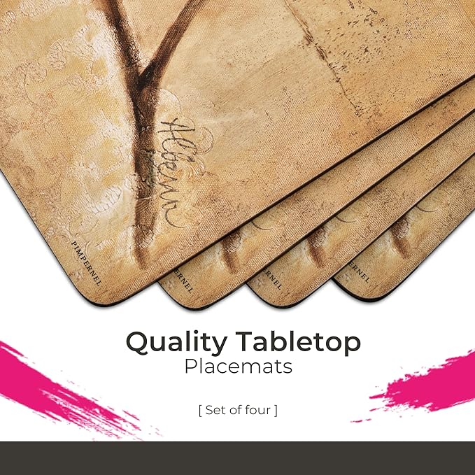 Pimpernel Sugar Magnolia Collection Placemats & Coasters (15.7" x 11.7") – Cork-Backed Boards with Lacquer Finish, Heat & Stain Resistant Dining Mats & Surface Protectors for Kitchen & Home Decor