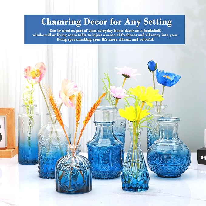 Brajttt Bud Vase Set of 25, Dark Blue Vases, Glass Bud Vases in Bulk, Small Vases for Mini Flower Vase Set, Cute Vintage Glass Set for Flower,Wedding,Home,Centerpiece Table Decorations