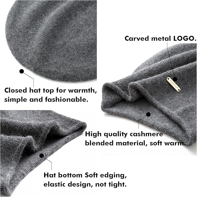 QUEENFUR Knit Slouchy Beanie Hats for Women Cashmere Ski Cap Knitted Wool Soft Warm Winter Hat