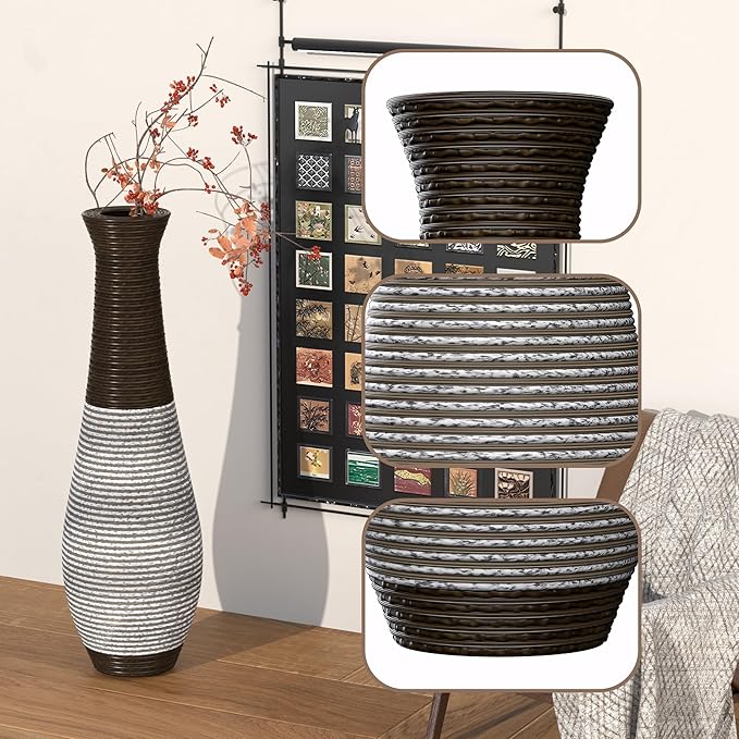 Large Hand-Woven Bamboo Floor Vase, Tall Home Decor Floor Vase for Fake Flower Dried, Flower Holder for Living Room, Bedroom, Dining Room, Entryway, Hallway