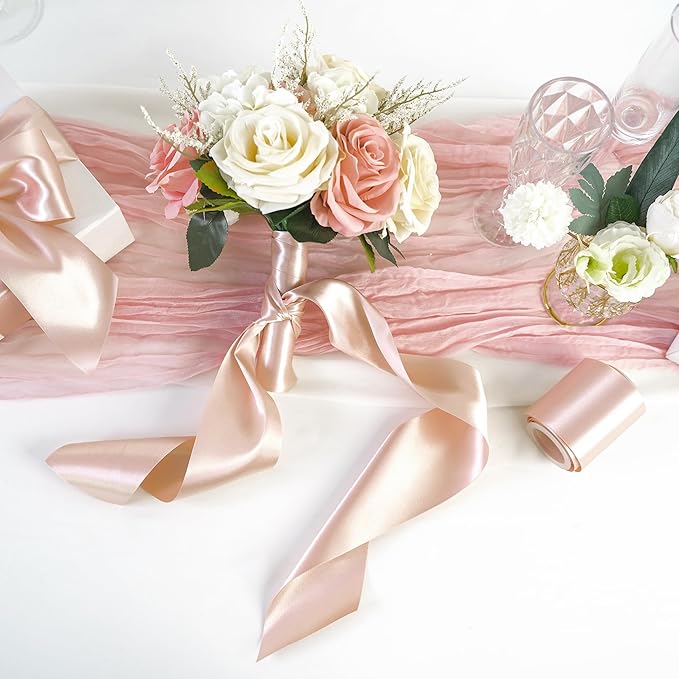 MEEDEE Rose Gold Satin 3 Inch Ribbon Lux Double Faced Satin Ribbon Christmas by 10 Yards Tree Ribbons Rose Gold Ribbons for Christmas Tree, Weddings, Flower Bouquet