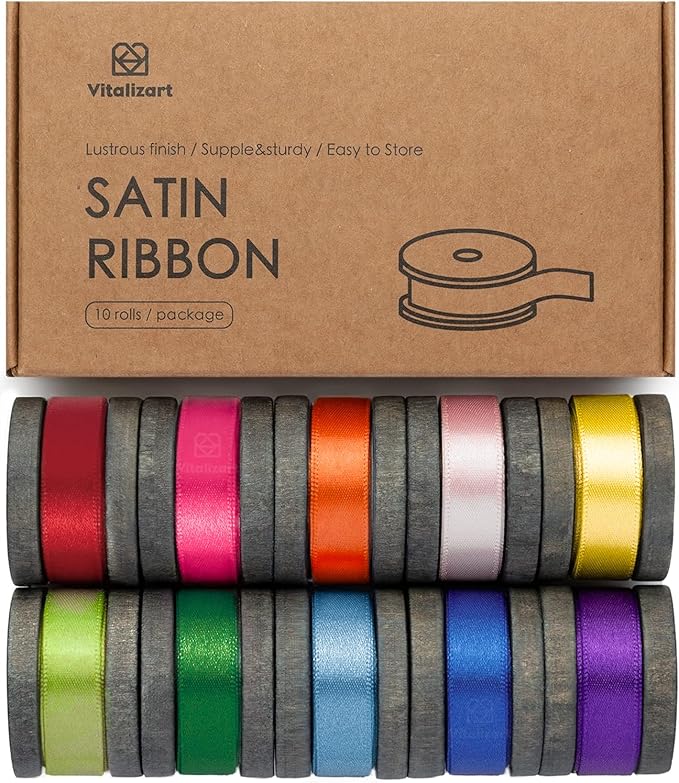 Vitalizart Satin 3/8 Inch Rainbow Ribbon for Gift Wrapping Crafts Assorted Fabric Silk Ribbon for Hair Flower Bouquet Wedding Balloon 30 Yards